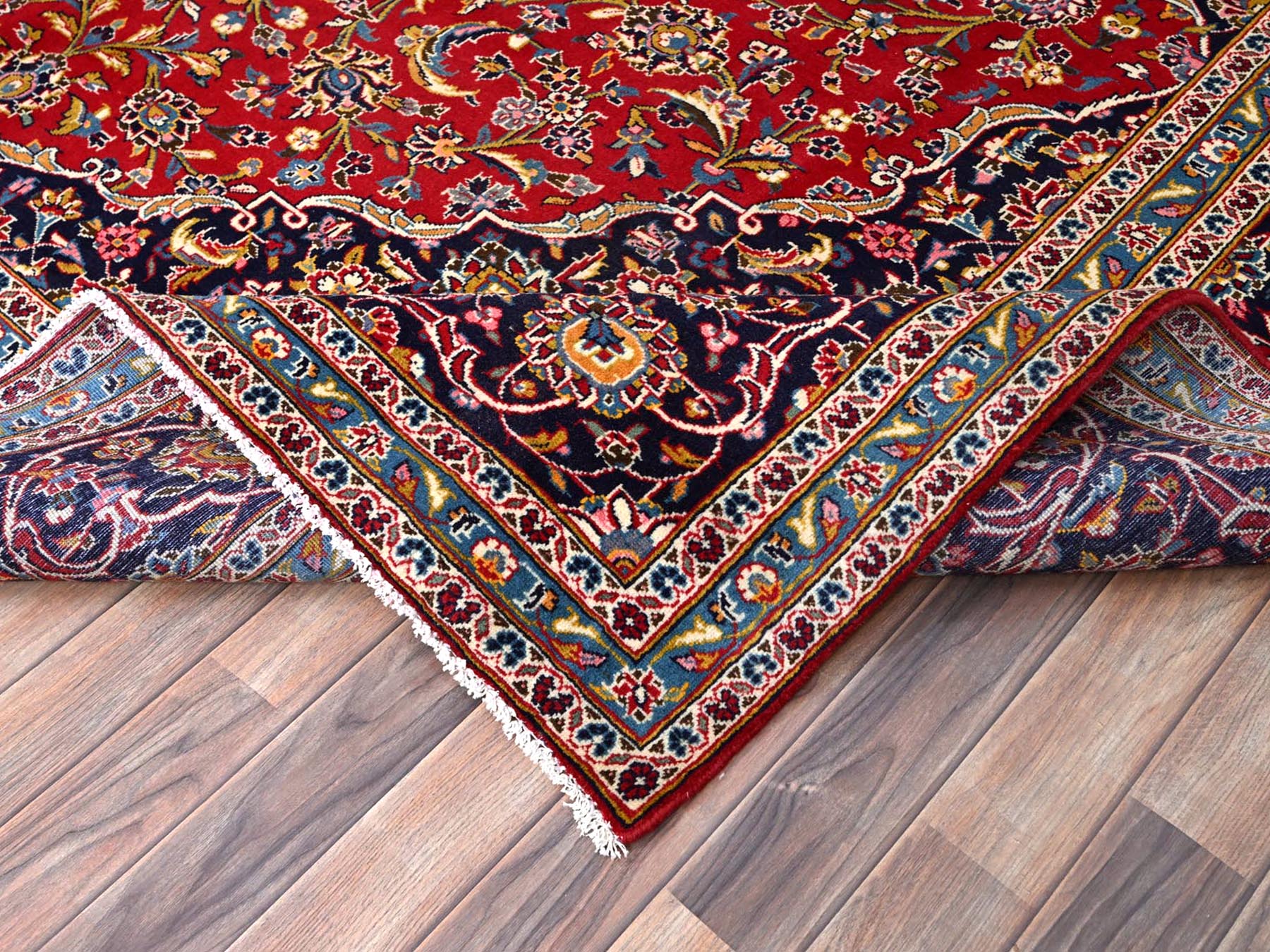 Kashan Persian hand-knotted wool rug in Red & Blue, 9'8" x 12'10" — SKU O086427 (view 6)