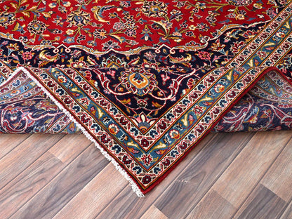 Kashan Persian hand-knotted wool rug in Red & Blue, 9'8" x 12'10" — SKU O086427 (view 6)