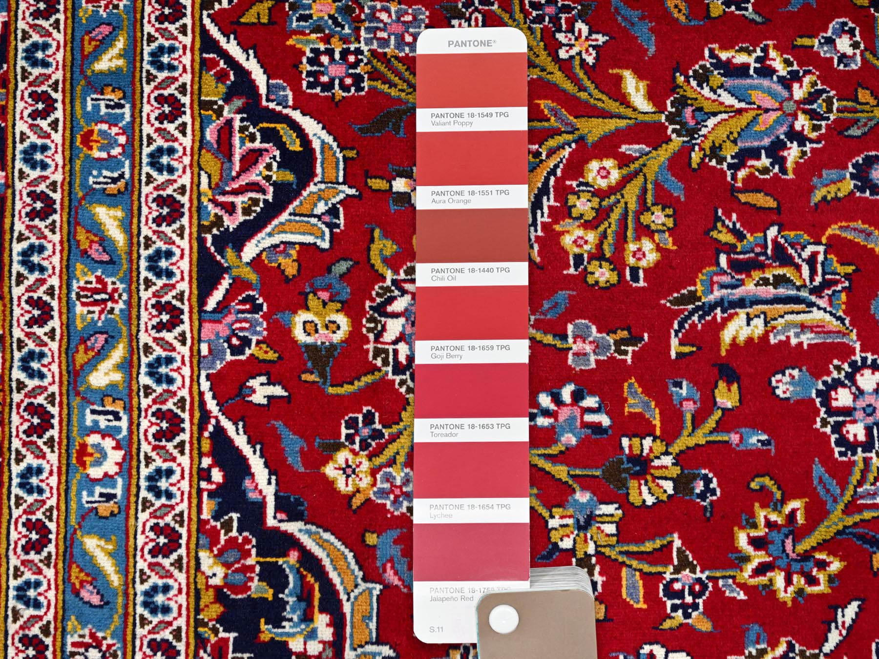 Kashan Persian hand-knotted wool rug in Red & Blue, 9'8" x 12'10" — SKU O086427 (view 7)
