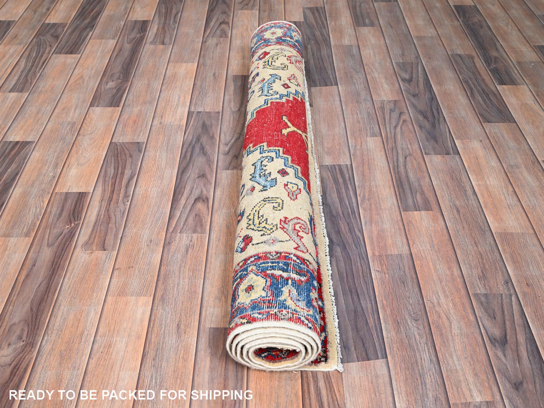 Kazak Kazak hand-knotted wool rug in Ivory & Blue, 3'10" x 5'8" — SKU O086435 (view 5)