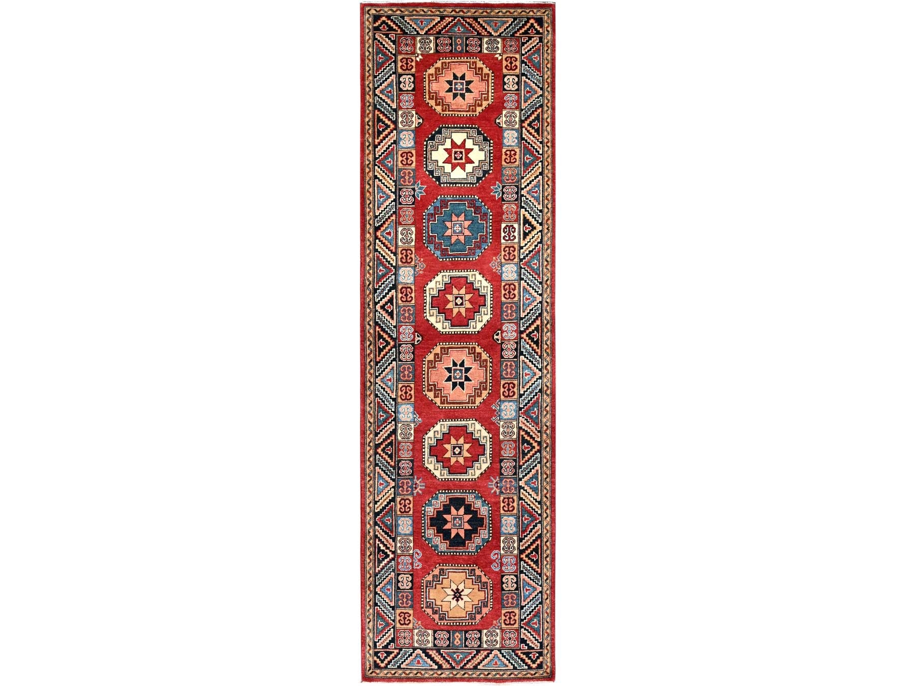 Red 2'8" x 9'9" Tribal Hand knotted Wool Rug - Sku: O086449