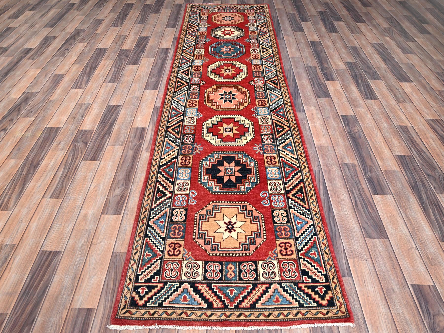 Red 2'8" x 9'9" Tribal Hand knotted Wool Rug - Sku: O086449