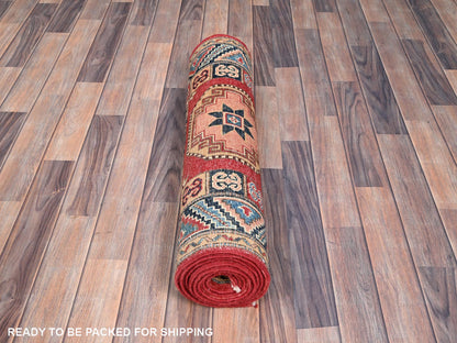 Red 2'8" x 9'9" Tribal Hand knotted Wool Rug - Sku: O086449