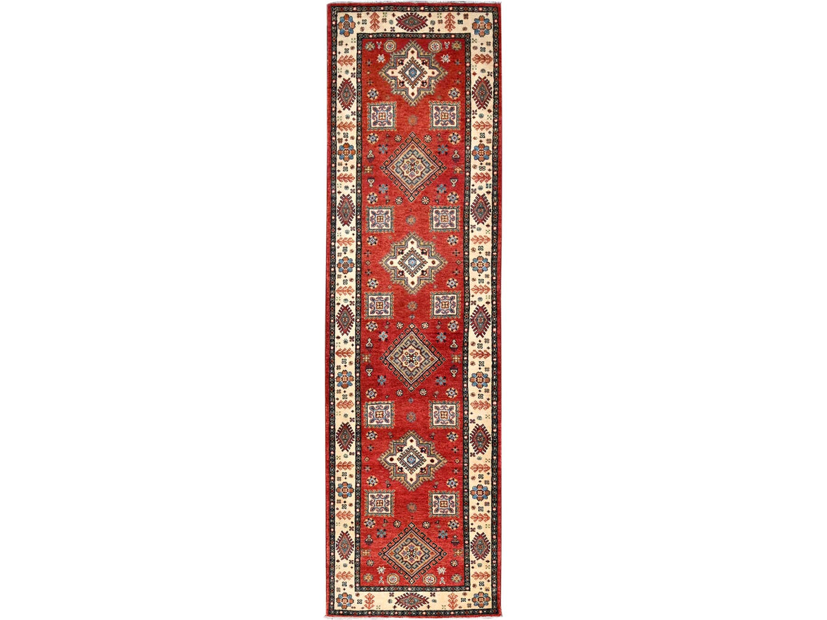 Kazak Kazak hand-knotted wool runner in Red & Ivory, 2'8" x 9'6" — SKU O086450