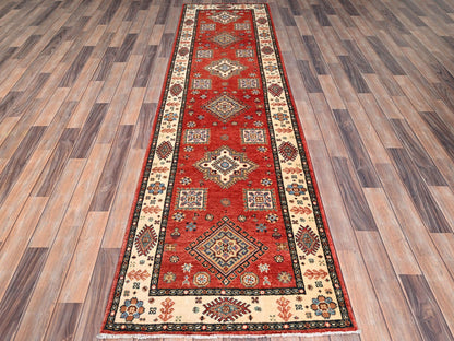 Kazak Kazak hand-knotted wool runner in Red & Ivory, 2'8" x 9'6" — SKU O086450 (view 2)