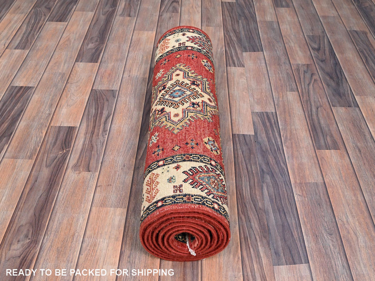 Kazak Kazak hand-knotted wool runner in Red & Ivory, 2'8" x 9'6" — SKU O086450 (view 5)