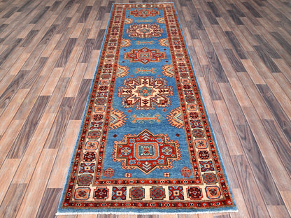 Kazak Kazak hand-knotted wool runner in Blue & Ivory, 2'10" x 9'7" — SKU O086452 (view 2)
