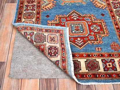 Blue 2'10" x 9'7" Kazak Hand knotted Wool Rug - Sku: O086452