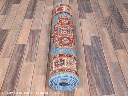 Blue 2'10" x 9'7" Kazak Hand knotted Wool Rug - Sku: O086452