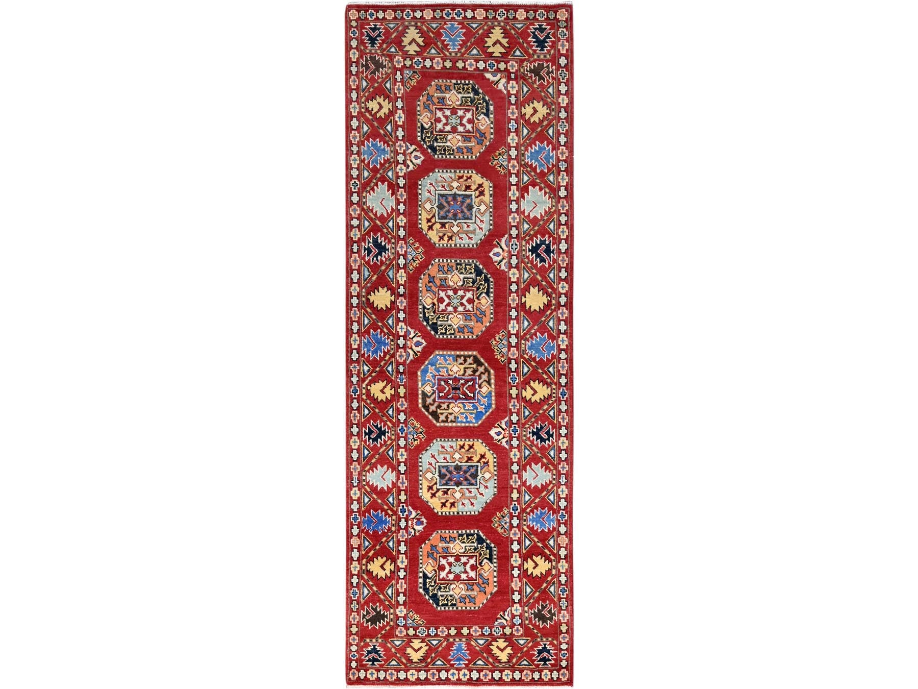 Kazak Kazak hand-knotted wool runner in Red, 2'7" x 8' — SKU O086457