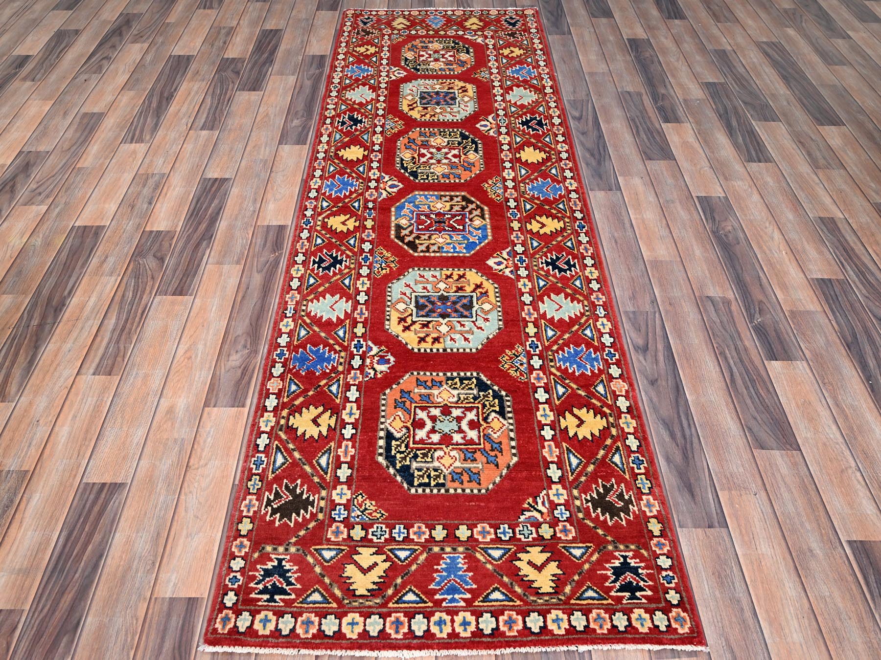 Kazak Kazak hand-knotted wool runner in Red, 2'7" x 8' — SKU O086457 (view 2)