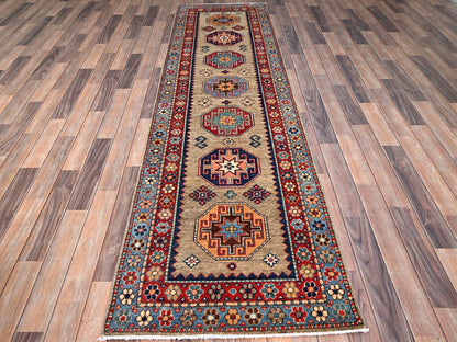 Beige 2'7" x 9'8" Kazak Hand knotted Wool Rug - Sku: O086460