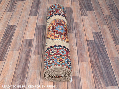 Beige 2'7" x 9'8" Kazak Hand knotted Wool Rug - Sku: O086460
