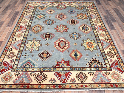 Grey 5'7" x 7'5" Tribal Hand knotted Wool Rug - Sku: O086470