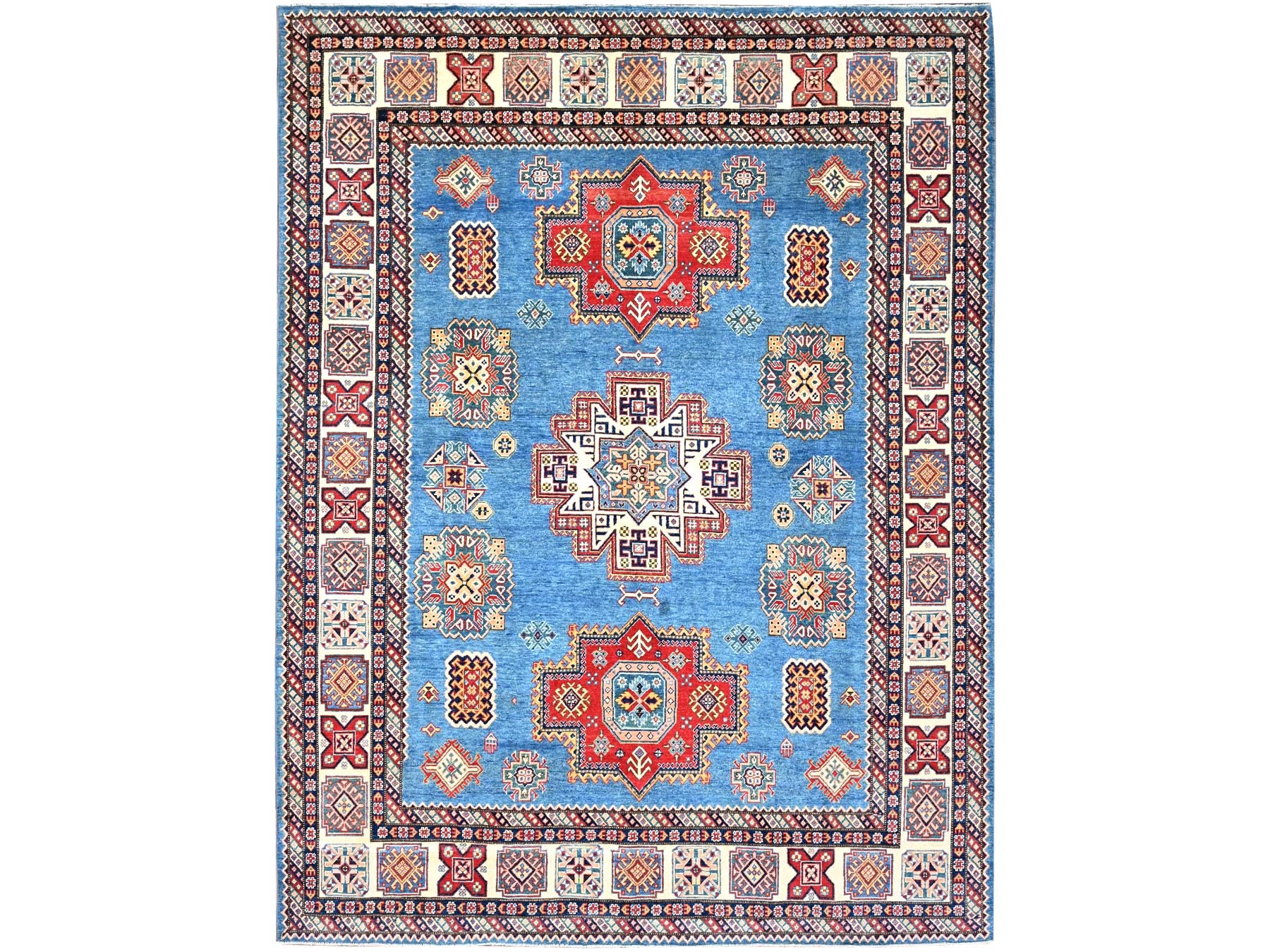 Kazak Kazak hand-knotted wool rug in Blue & Ivory, 8'11" x 11'8" — SKU O086473