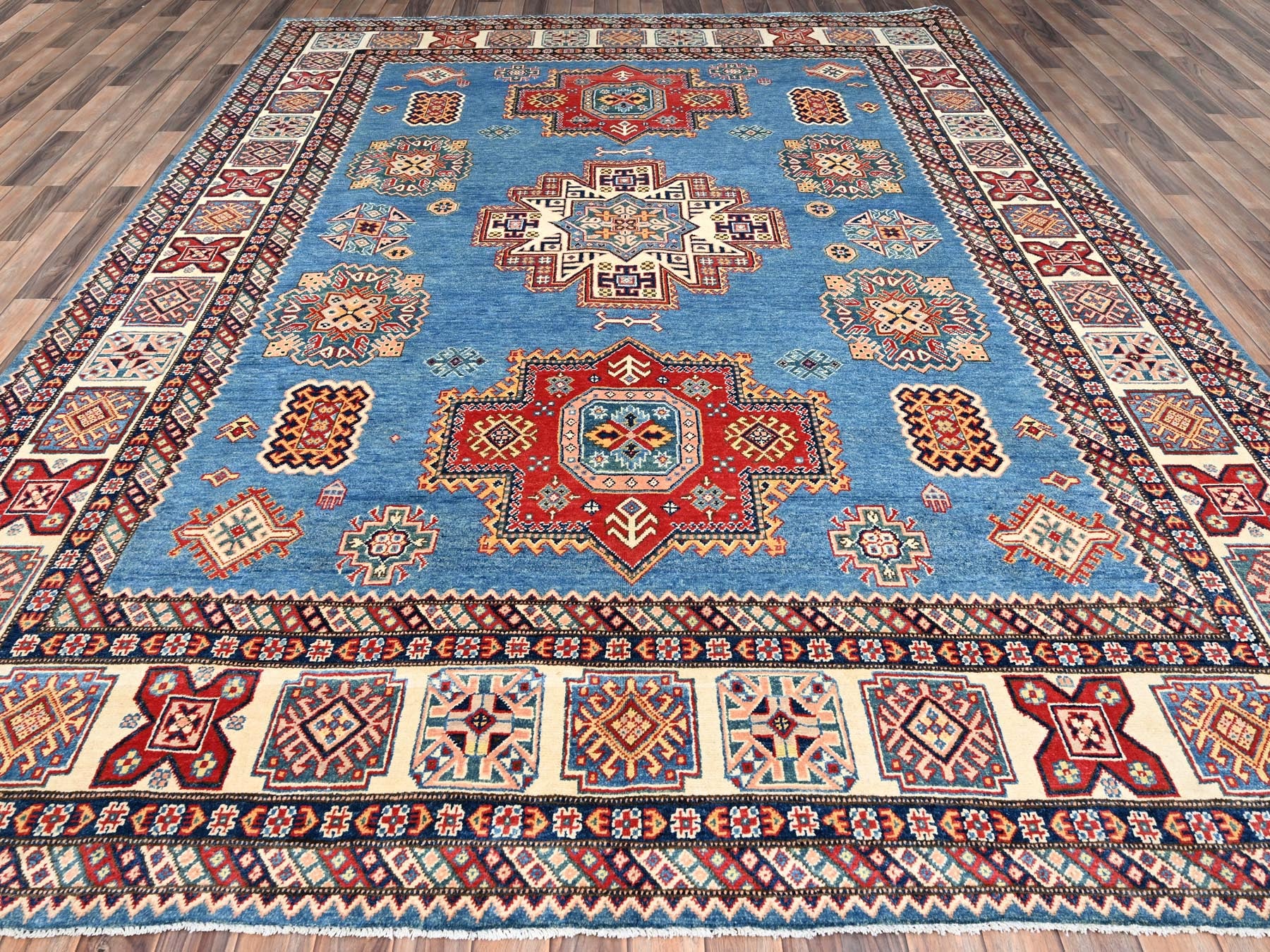 Kazak Kazak hand-knotted wool rug in Blue & Ivory, 8'11" x 11'8" — SKU O086473 (view 2)