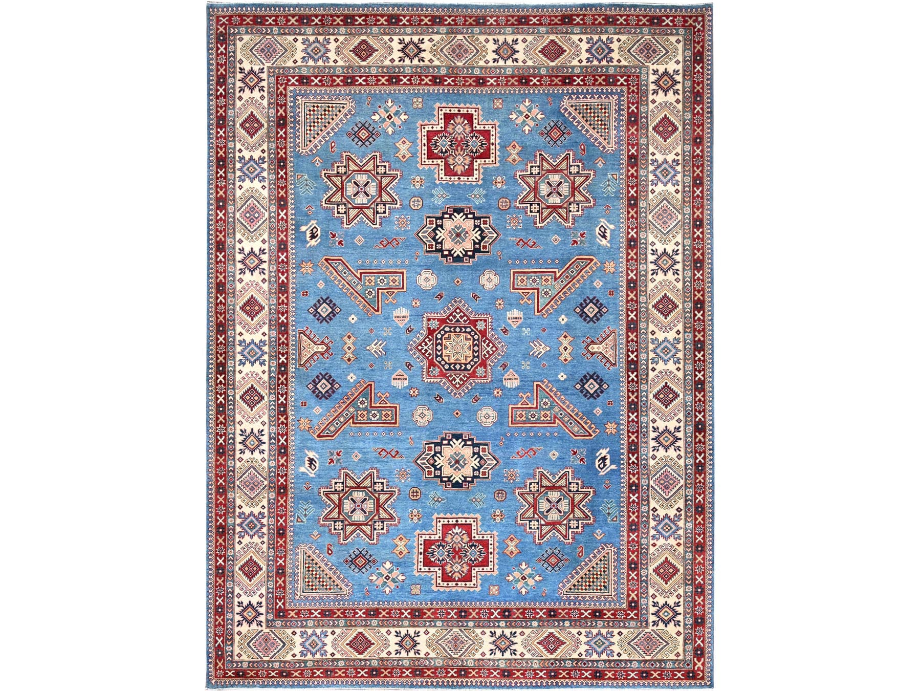 Kazak Kazak hand-knotted wool rug in Blue & Ivory, 10' x 13'8" — SKU O086475