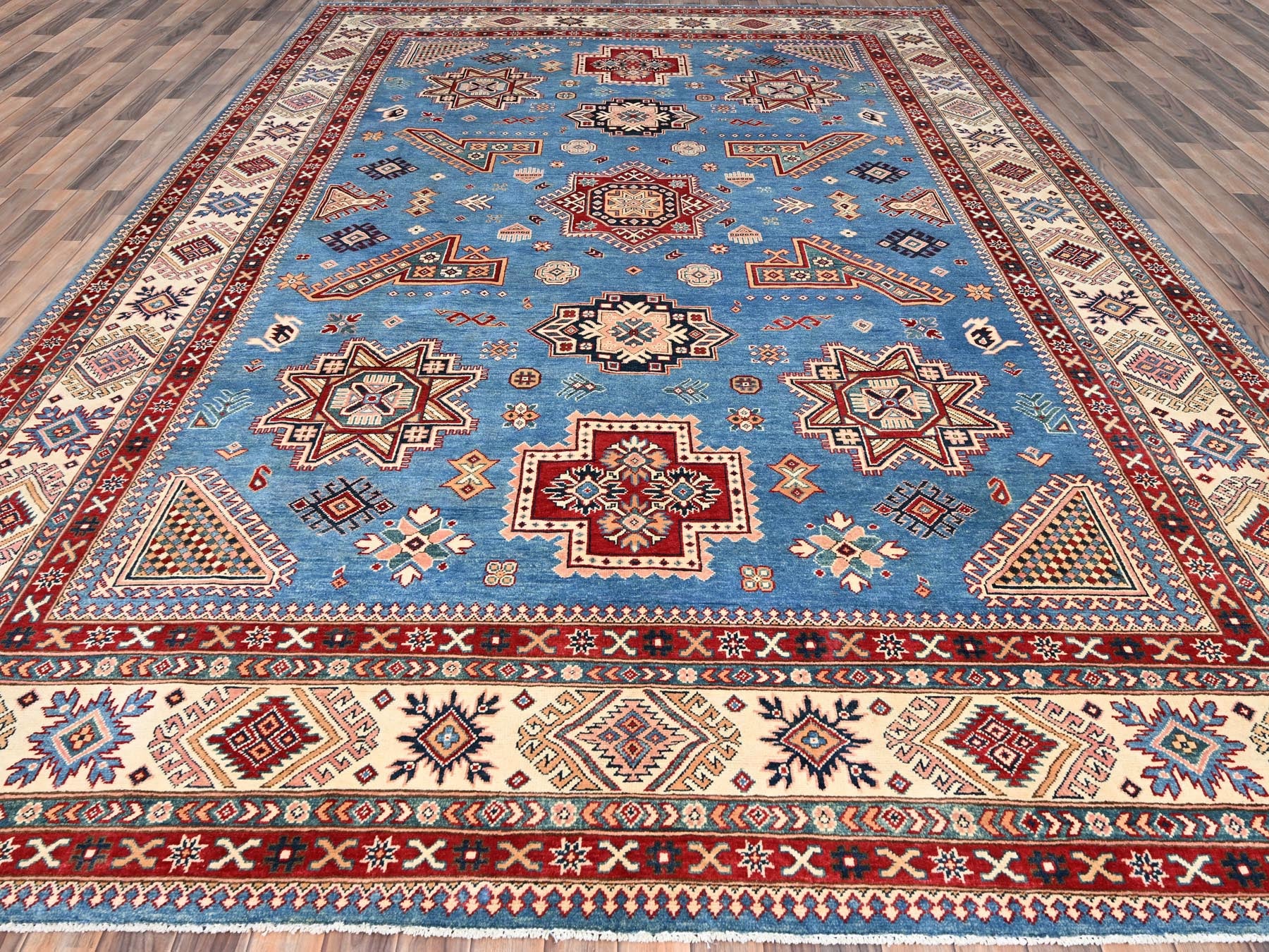 Kazak Kazak hand-knotted wool rug in Blue & Ivory, 10' x 13'8" — SKU O086475 (view 2)