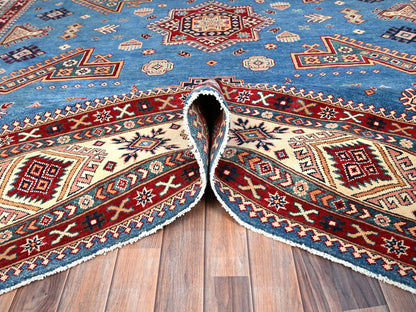 Blue 10'0" x 13'8" Kazak Hand knotted Wool Rug - Sku: O086475