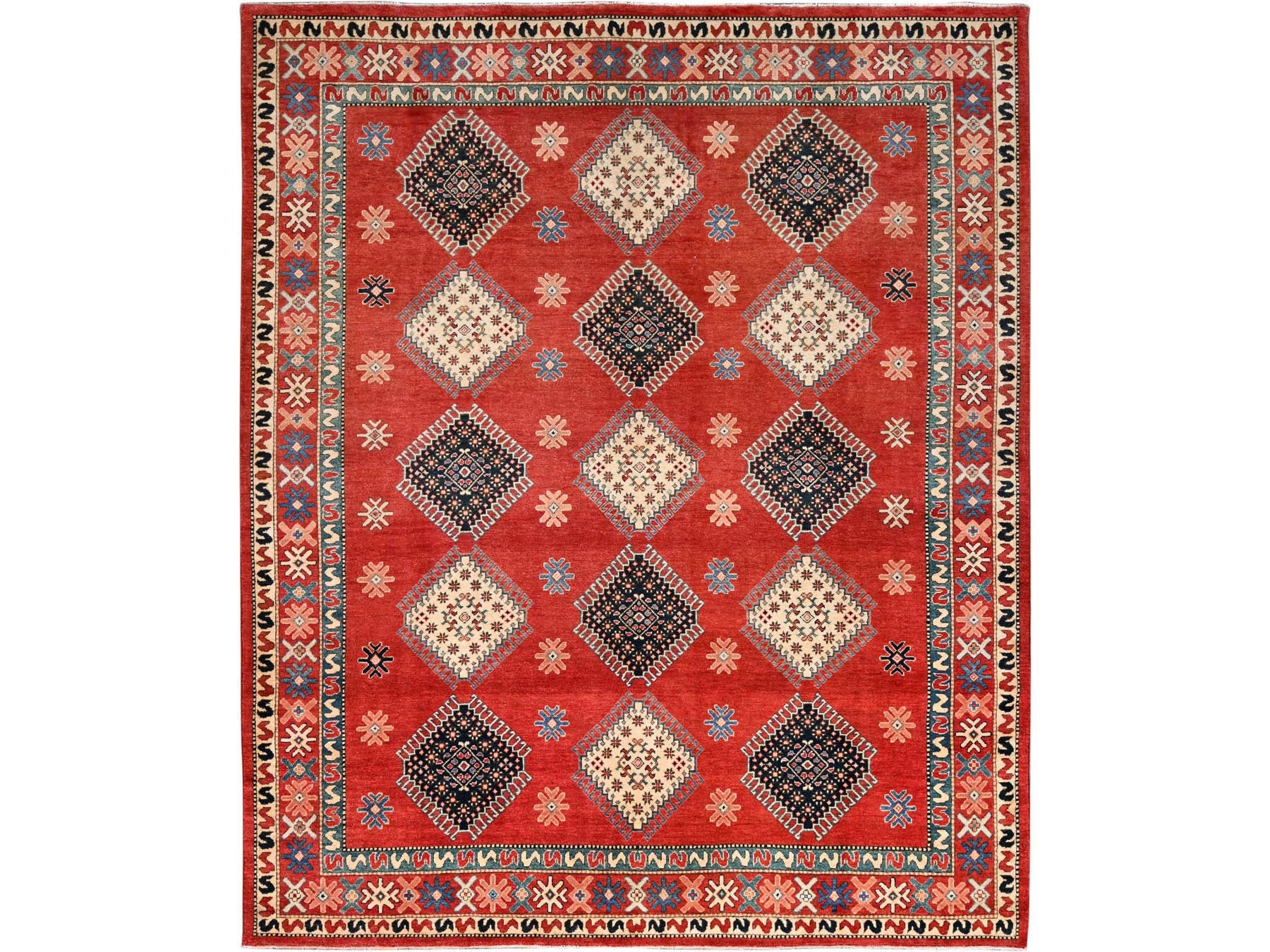 Kazak Kazak hand-knotted wool rug in Red, 8'1" x 9'9" — SKU O086478