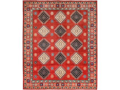 Kazak Kazak hand-knotted wool rug in Red, 8'1" x 9'9" — SKU O086478