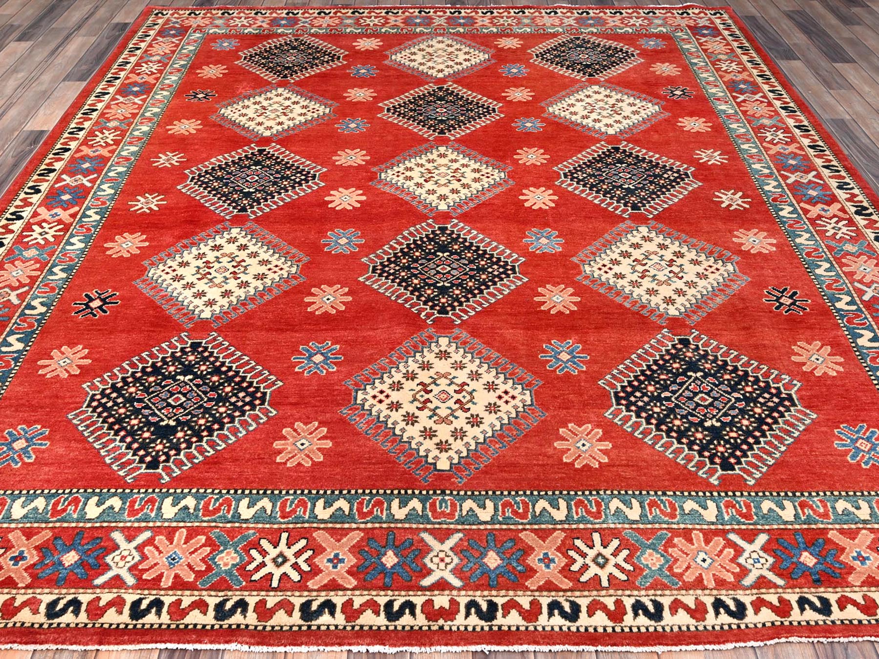 Kazak Kazak hand-knotted wool rug in Red, 8'1" x 9'9" — SKU O086478 (view 2)