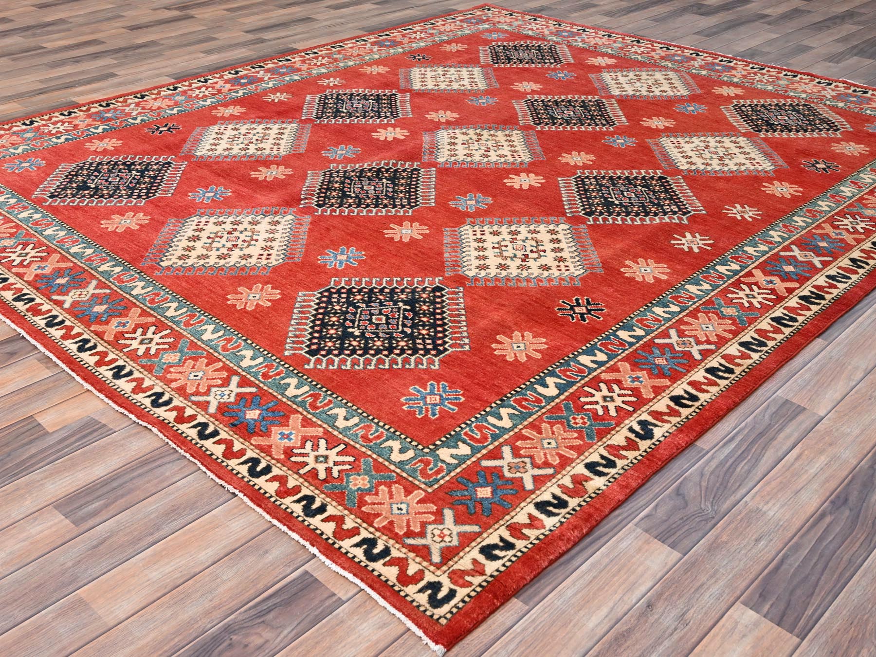 Kazak Kazak hand-knotted wool rug in Red, 8'1" x 9'9" — SKU O086478 (view 3)