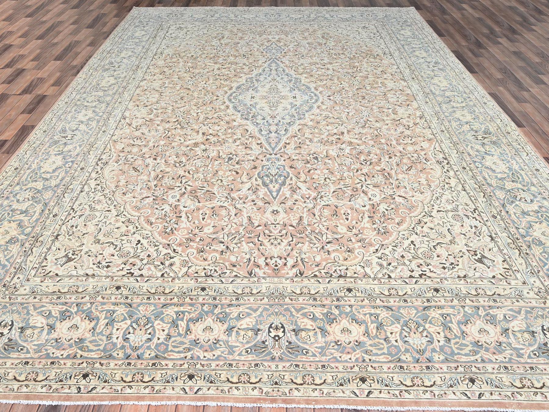 Kashan Vintage hand-knotted wool rug in Orange & Gray, 11'1" x 17'2" — SKU O086493 (view 2)