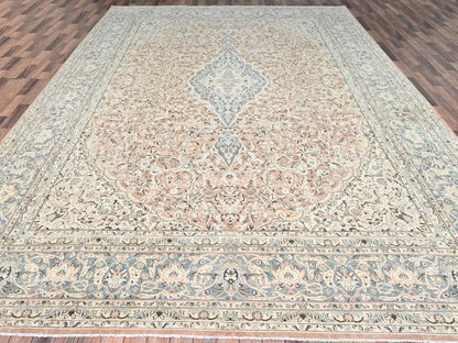 Kashan Vintage hand-knotted wool rug in Orange & Gray, 11'1" x 17'2" — SKU O086493 (view 2)