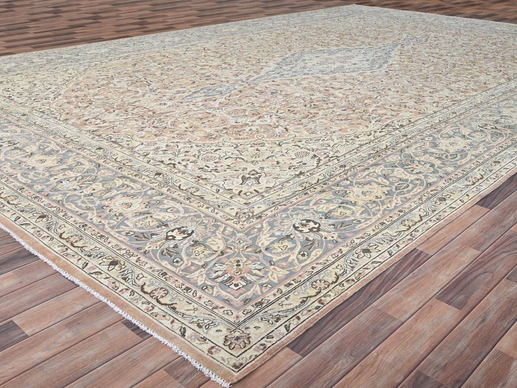Kashan Vintage hand-knotted wool rug in Orange & Gray, 11'1" x 17'2" — SKU O086493 (view 3)