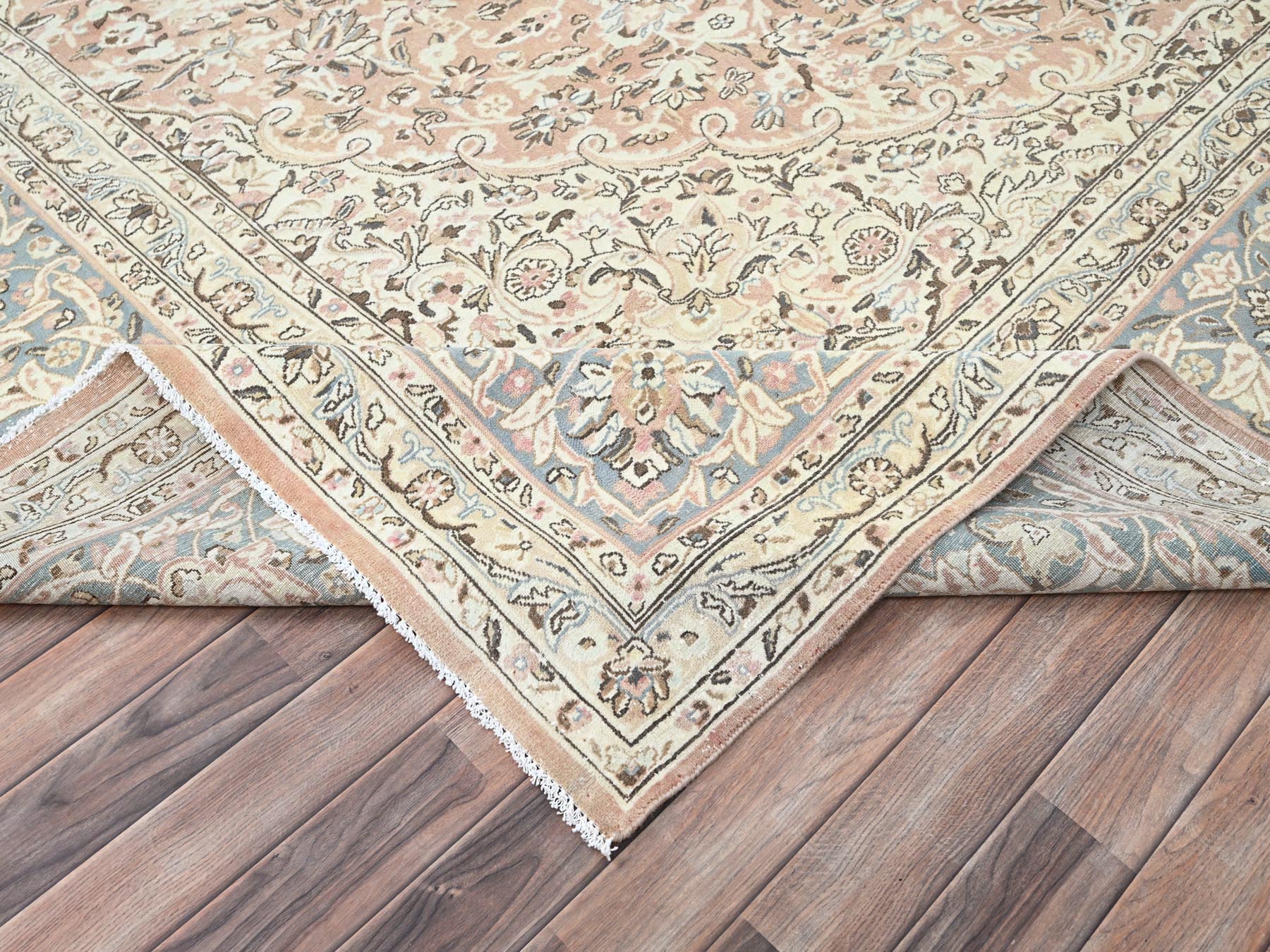 Kashan Vintage hand-knotted wool rug in Orange & Gray, 11'1" x 17'2" — SKU O086493 (view 6)