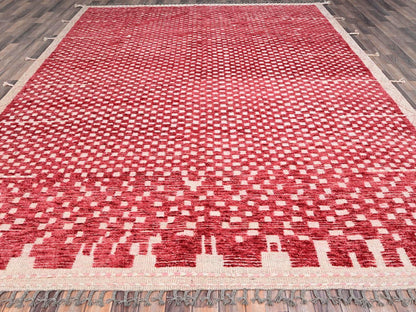 Red 9'1" x 12'5" Tribal Hand knotted Wool Rug - Sku: O086500