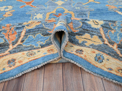 Blue 9'4" x 12'4" Oushak And Peshawar Hand knotted Wool Rug - Sku: O086506