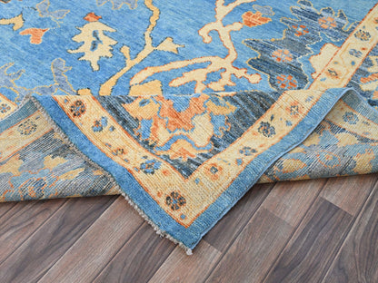Blue 9'4" x 12'4" Oushak And Peshawar Hand knotted Wool Rug - Sku: O086506