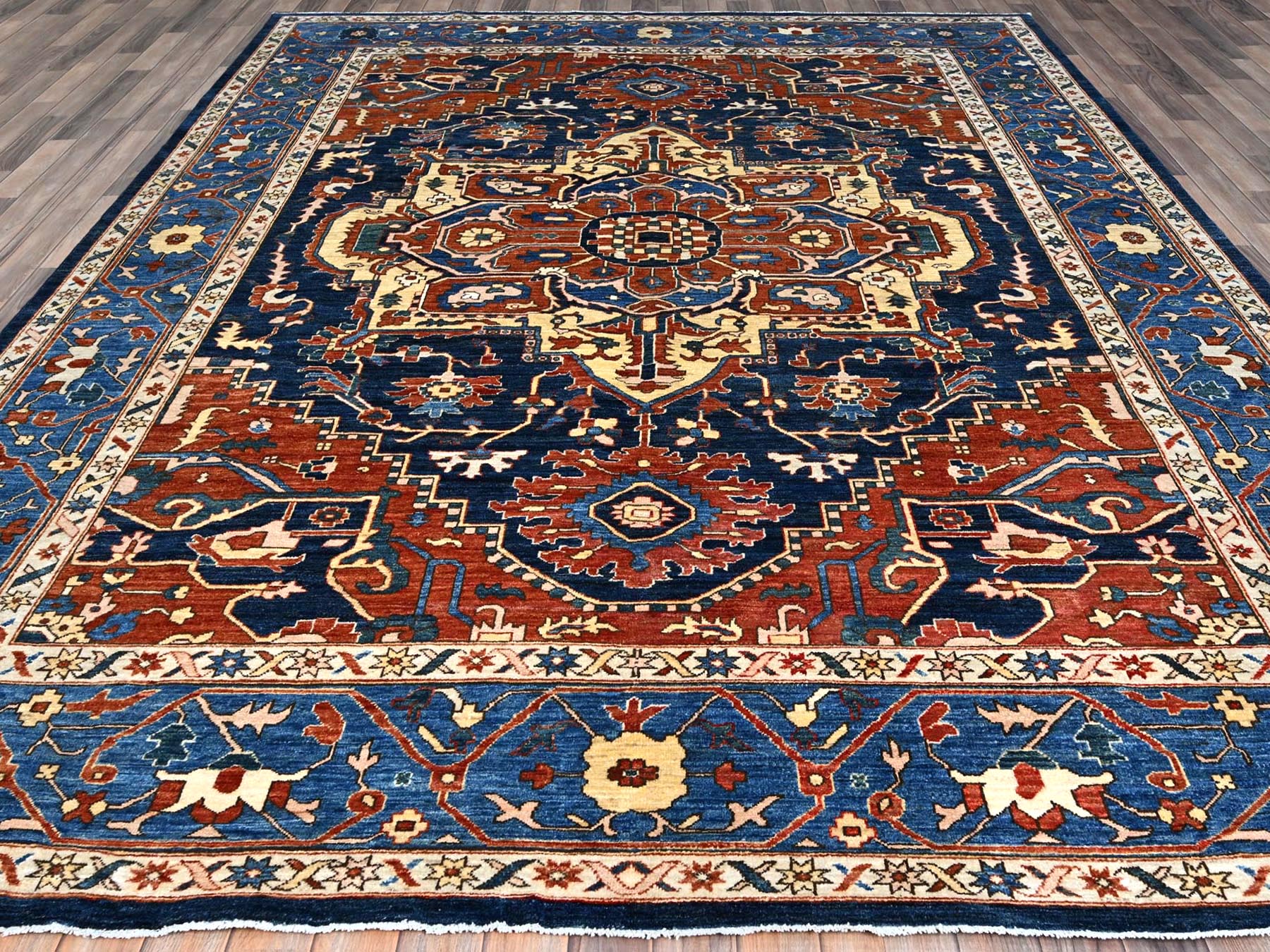 Heriz Traditional hand-knotted wool rug in Blue, 9'2" x 11'8", SKU O086510