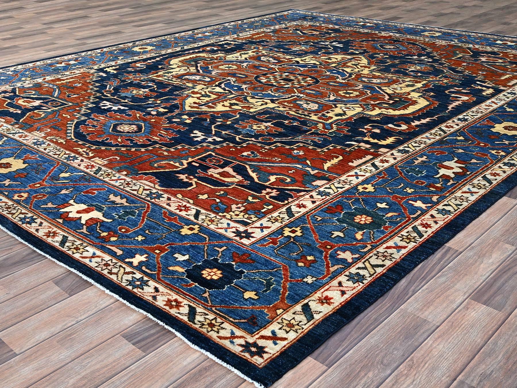 Heriz Traditional hand-knotted wool rug in Blue, 9'2" x 11'8", SKU O086510