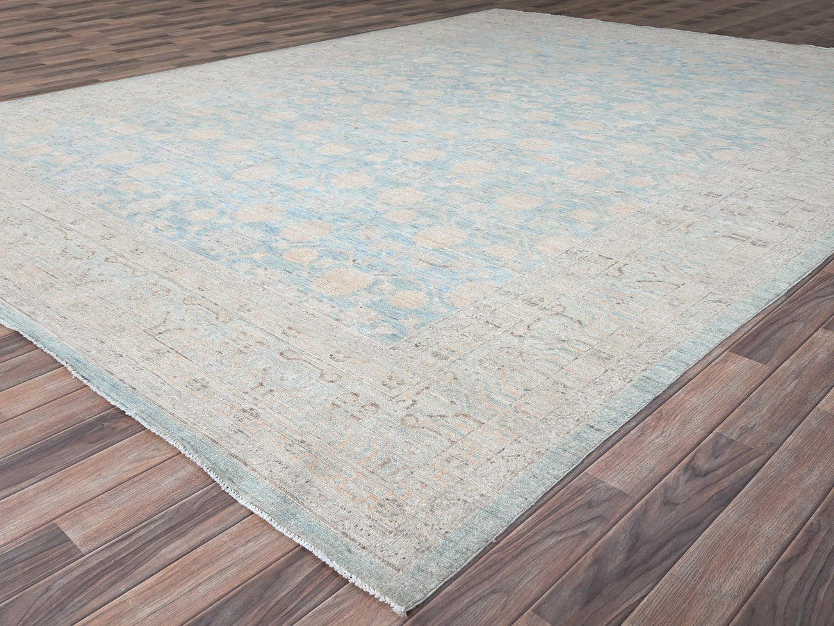 Peshawar Traditional hand-knotted wool rug in Blue, 9'11" x 13'6", SKU O086517
