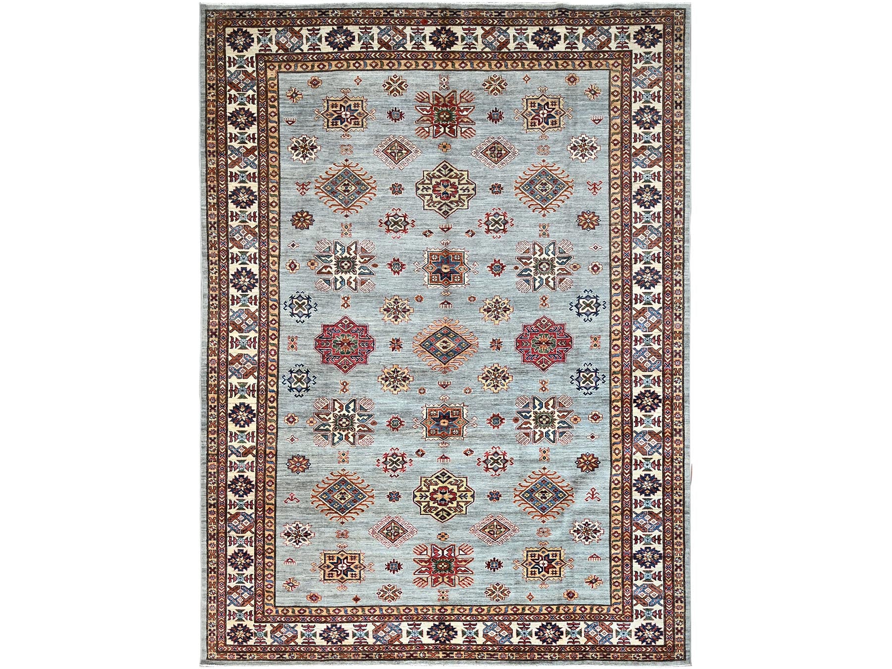 Kazak Tribal hand-knotted wool rug in Gray, 8'11" x 11'11", SKU O086535