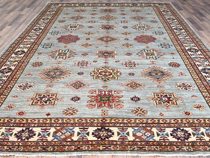 Kazak Tribal hand-knotted wool rug in Gray, 8'11" x 11'11", SKU O086535
