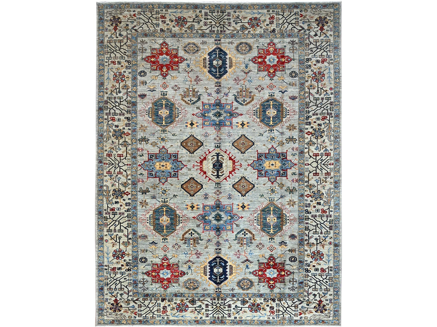 Kazak Tribal hand-knotted wool rug in Gray, 8'9" x 11'9", SKU O086538