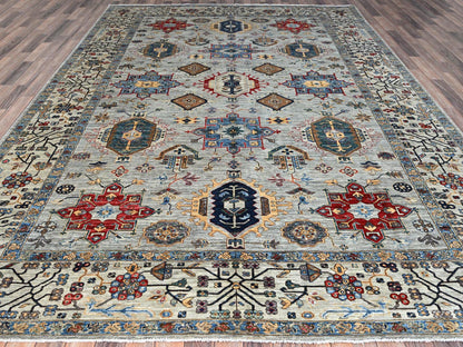 Kazak Tribal hand-knotted wool rug in Gray, 8'9" x 11'9", SKU O086538
