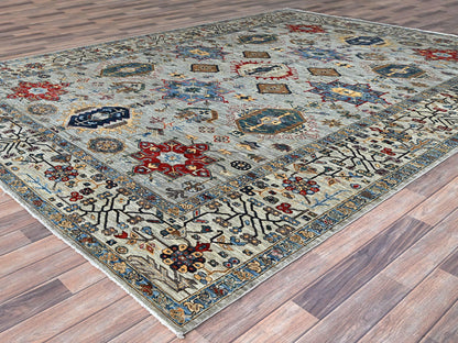 Grey 8'9" x 11'9" Tribal Hand knotted Wool Rug - Sku: O086538