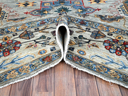 Grey 8'9" x 11'9" Tribal Hand knotted Wool Rug - Sku: O086538