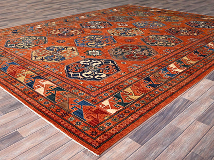 Orange 8'10" x 11'10" Tribal Hand knotted Wool Rug - Sku: O086539