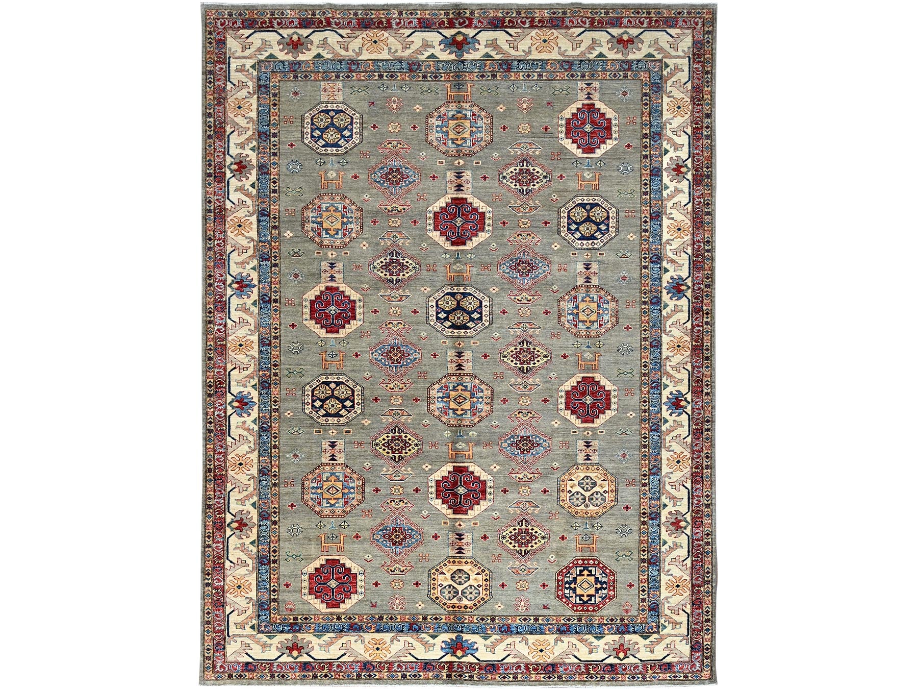 Kazak Tribal hand-knotted wool rug in Gray, 8'10" x 11'9", SKU O086540