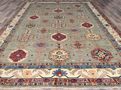 Grey 8'10" x 11'9" Tribal Hand knotted Wool Rug - Sku: O086540