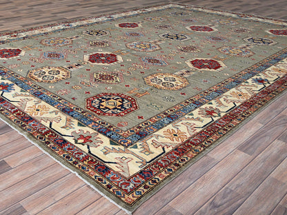 Grey 8'10" x 11'9" Tribal Hand knotted Wool Rug - Sku: O086540