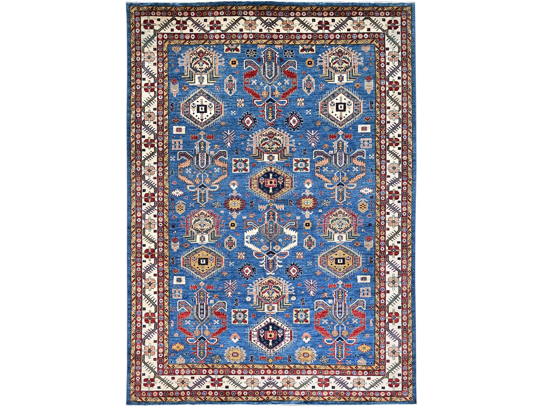 Kazak Tribal hand-knotted wool rug in Blue, 9'11" x 13'8", SKU O086553