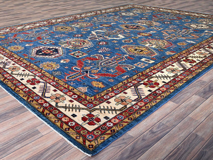 Kazak Tribal hand-knotted wool rug in Blue, 9'11" x 13'8", SKU O086553