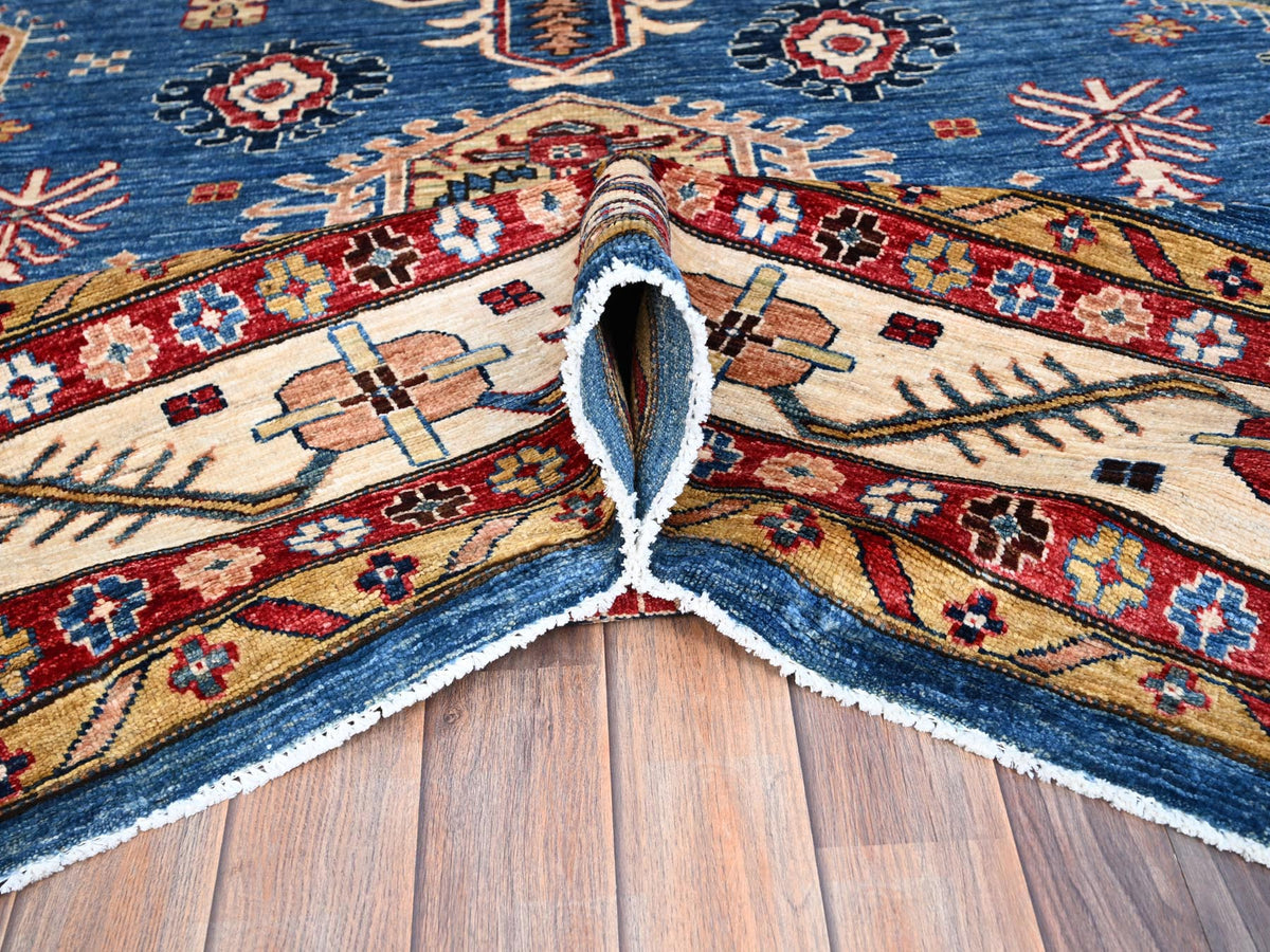 Kazak Tribal hand-knotted wool rug in Blue, 9'11" x 13'8", SKU O086553